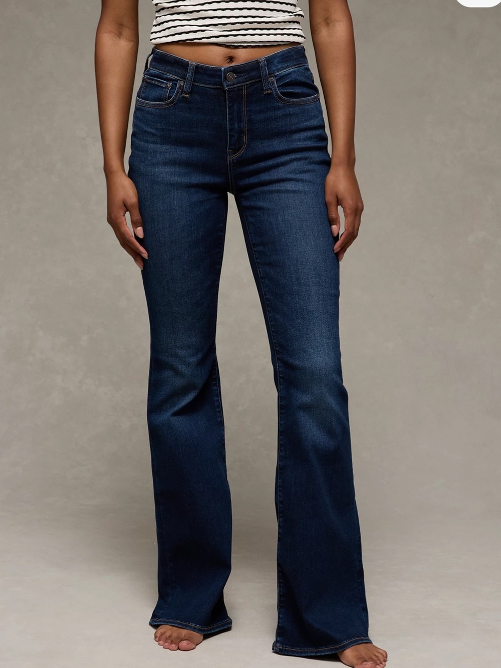 American Eagle Outfitters Navy Bootcut Jeans with Tan Stitching Size 4 Women’s
